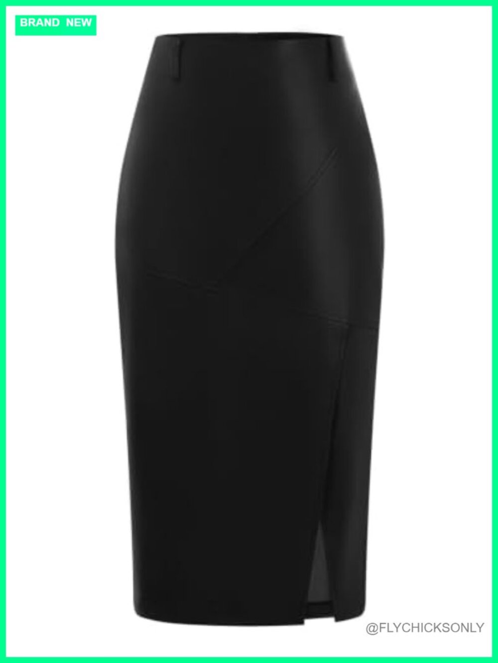 Faux Leather Midi Pencil Skirt High Rise Side Slit Fall Winter